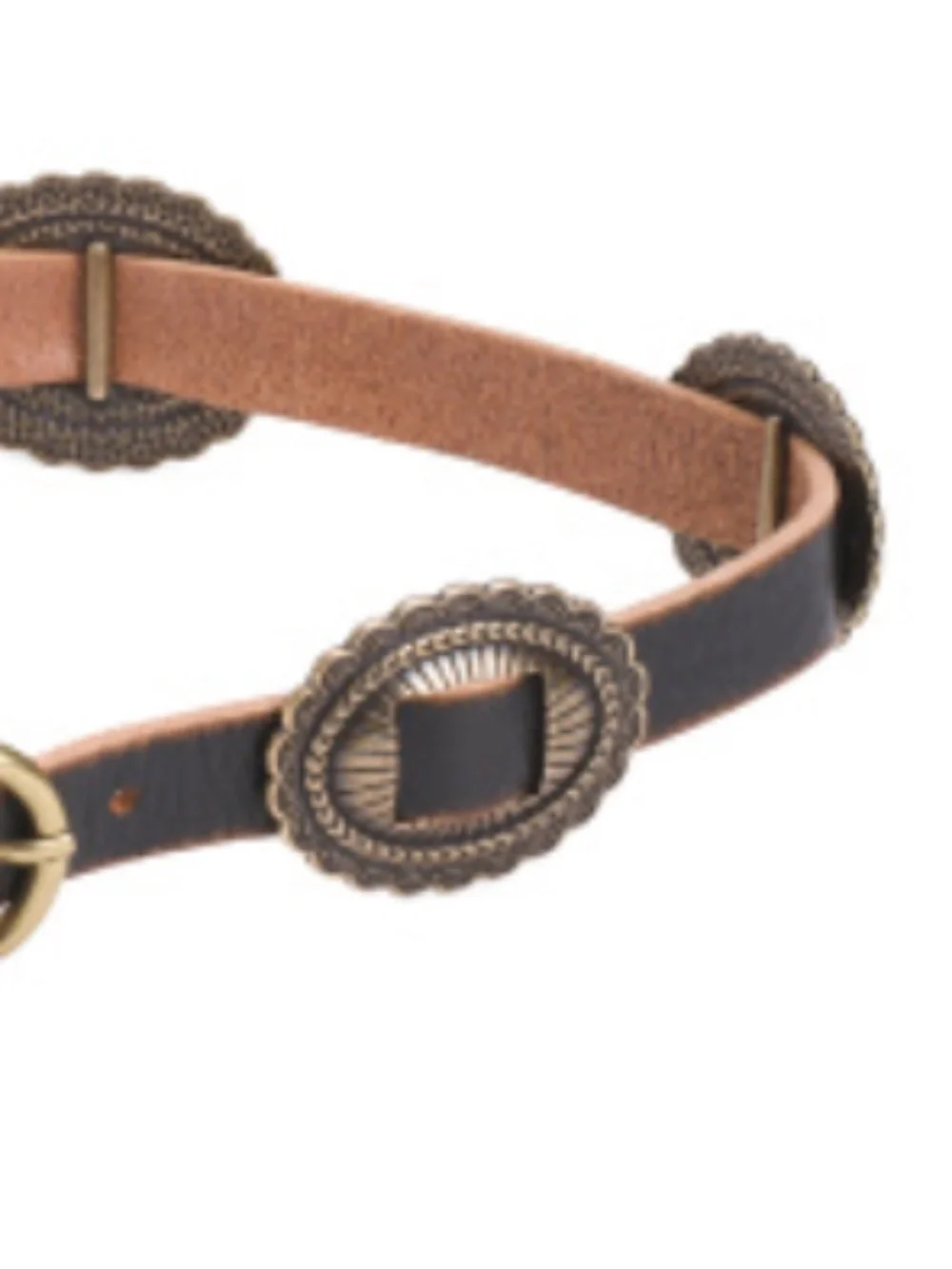 NWT Made In Italy Leather Belt With Multi Metal Plaque Accent Size L